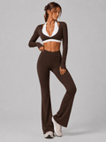 D0014 · Set Trío Deportivo Chocolate | Leggings Flare + Top Tiras + Buso - WHOLESALE VAB