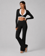 D0014 · Set Trío Deportivo Negro | Leggings Flare + Top Tiras + Buso - WHOLESALE VAB