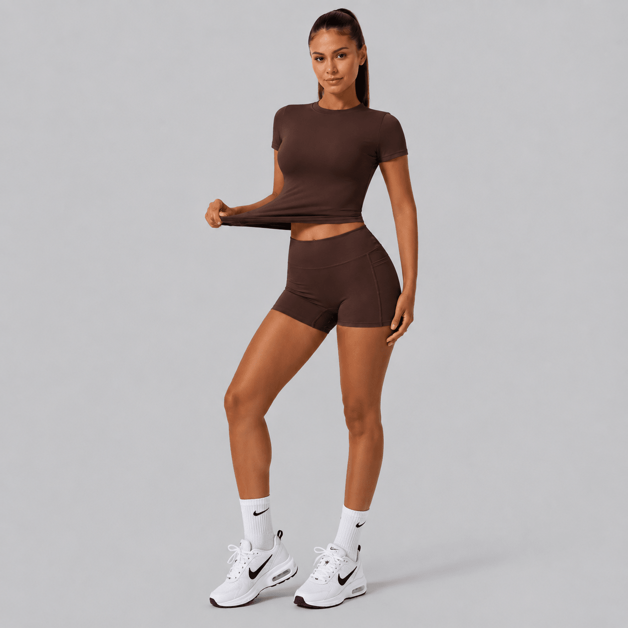 D0015 Set Short Deportivo Chocolate - WHOLESALE VAB