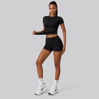 D0015 · Set Short Deportivo Negro | Pretina Anatómica & Top Camiseta - WHOLESALE VAB