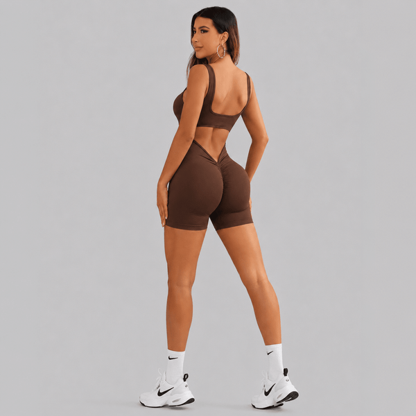 D0018 · Enterizo Deportivo Chocolate | Escote Espalda - WHOLESALE VAB