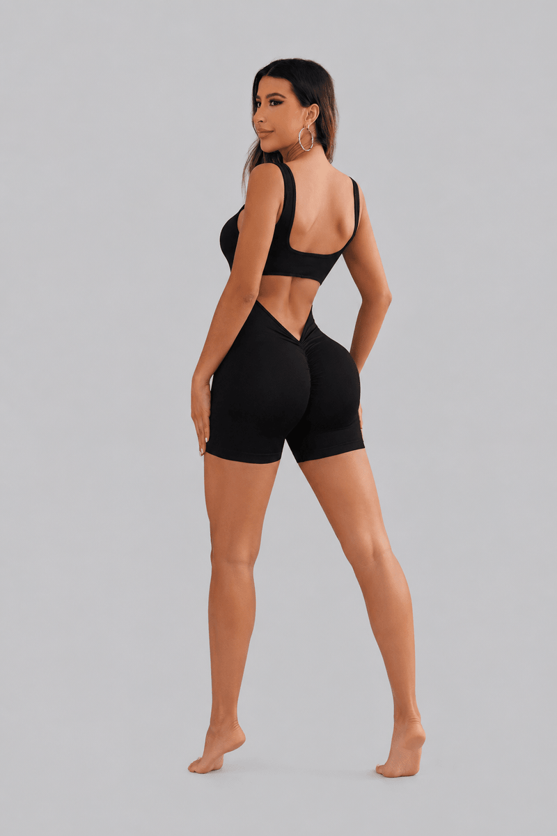D0018 · Enterizo Deportivo Negro | Escote Espalda - WHOLESALE VAB