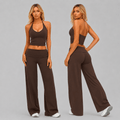 D0019 · Set Deportivo Largo Chocolate | Pretina Doblada & Top Halter - WHOLESALE VAB