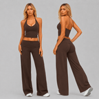 D0019 · Set Deportivo Largo Chocolate | Pretina Doblada & Top Halter - WHOLESALE VAB