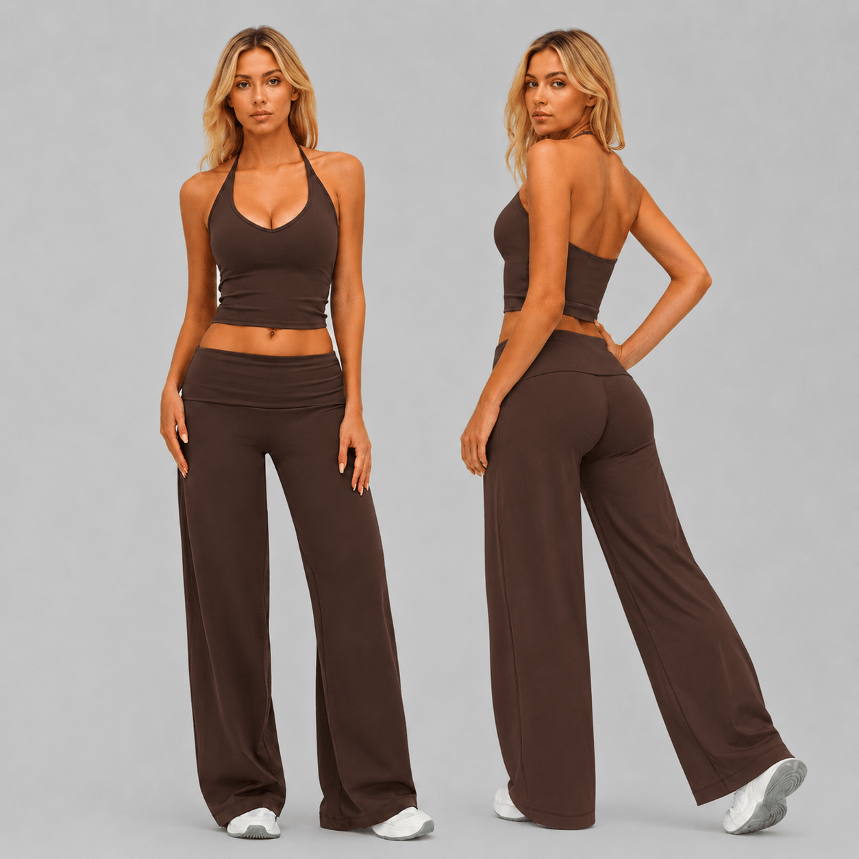 D0019 · Set Deportivo Largo Chocolate | Pretina Doblada & Top Halter - WHOLESALE VAB